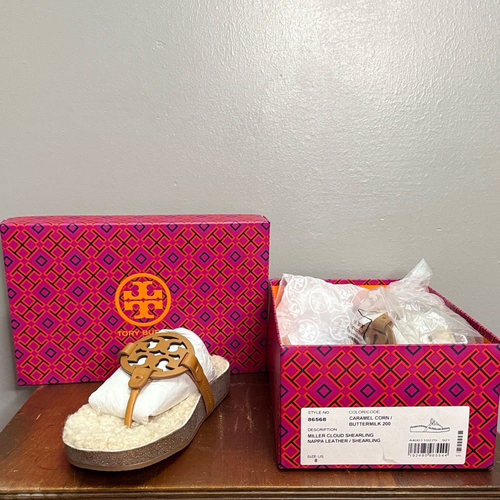 NEW Tory Burch Miller Cloud Shearling Sandals Sz 8